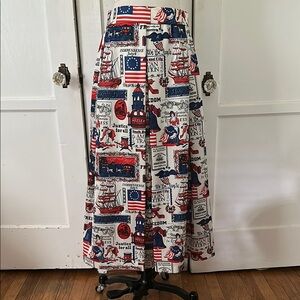 VINTAGE Patriotic Print Americana Women's Maxi Skirt Fits Size M